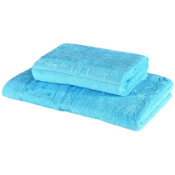 Sada 2 kusov tyrkysovej bambusovej osušky a uteráka EMI