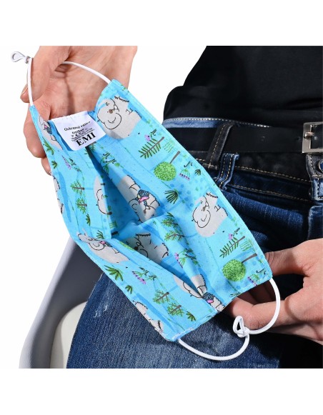 Ochranné rúško dvojvrstvové textilné modré Sloník s gumičkou EMI