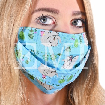 Ochranné rúško dvojvrstvové textilné modré Sloník s gumičkou EMI