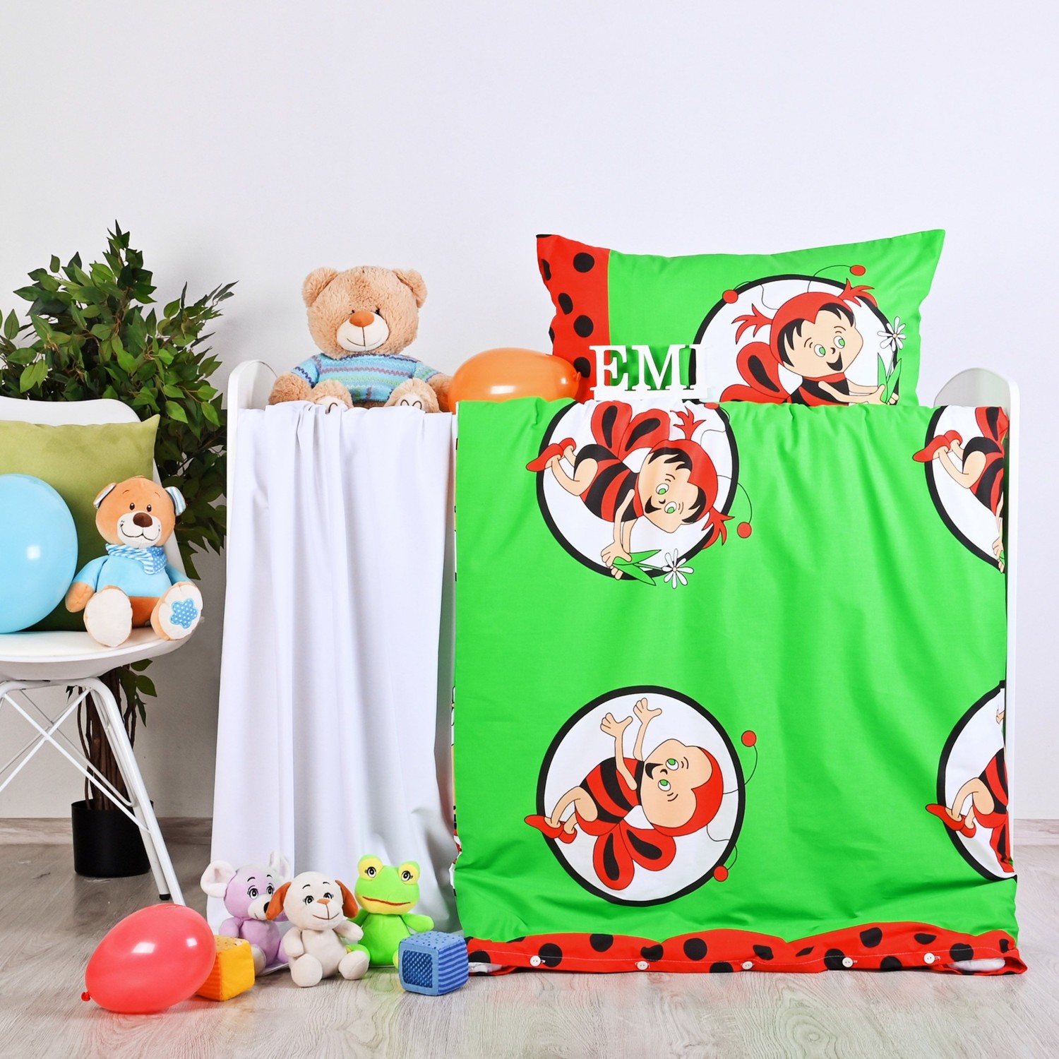lenjerie_pat_copii_baby_bees_emi_bumbac_100_deluxe_verde_rosu