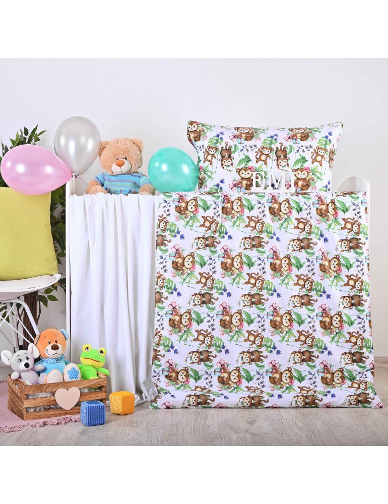 Lenjerie de pat pentru copii din bumbac Monkey EMI