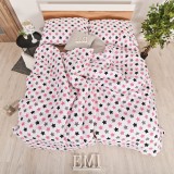 set_complet_lenjerie_pat_copii_stars_roz_bumbac_deluxe_emi