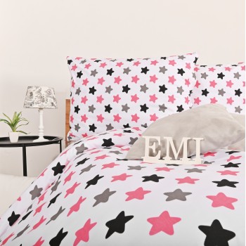 enjerie de pat pentru copii Stars roz EMI – 100% bumbac deluxe