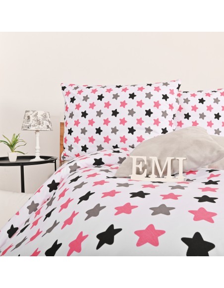 enjerie de pat pentru copii Stars roz EMI – 100% bumbac deluxe