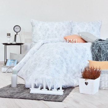 Lenjerie de pat Poetics satin gri-alb EMI