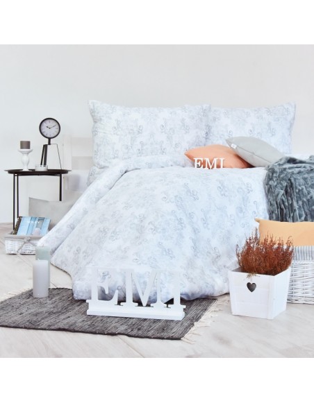 Lenjerie de pat Poetics satin gri-alb EMI