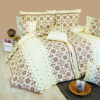 Lenjerie de pat din bumbac Etno crem-maro EMI