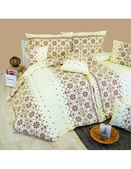Lenjerie de pat din bumbac Etno crem-maro EMI