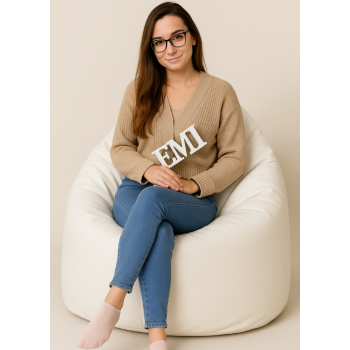 Fotoliu puf relax în formă de pară albă EMI