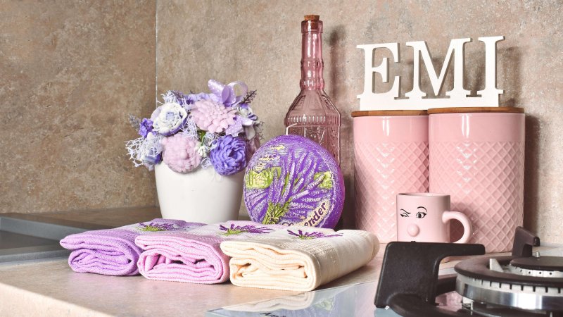 vaflové utierky na riad s motívom levandule