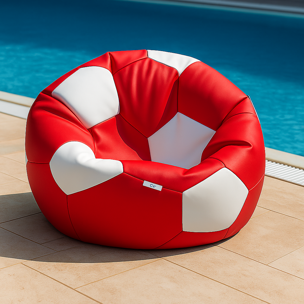 sedaci vak futbalova lopta cervenobiela